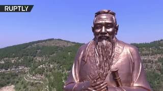 Still from Drone buzzes over world's tallest Confucius statue in China